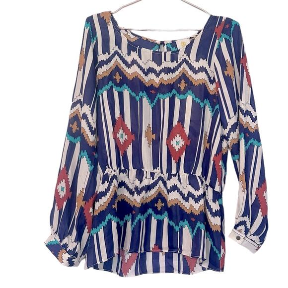 Sis Sis tribal Aztec striped cinched waist blouse size medium new with tag - Picture 1 of 7
